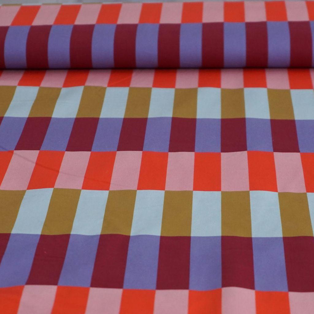 Baumwollstoff Motivdruck Blocks orange senfgelb weinrot